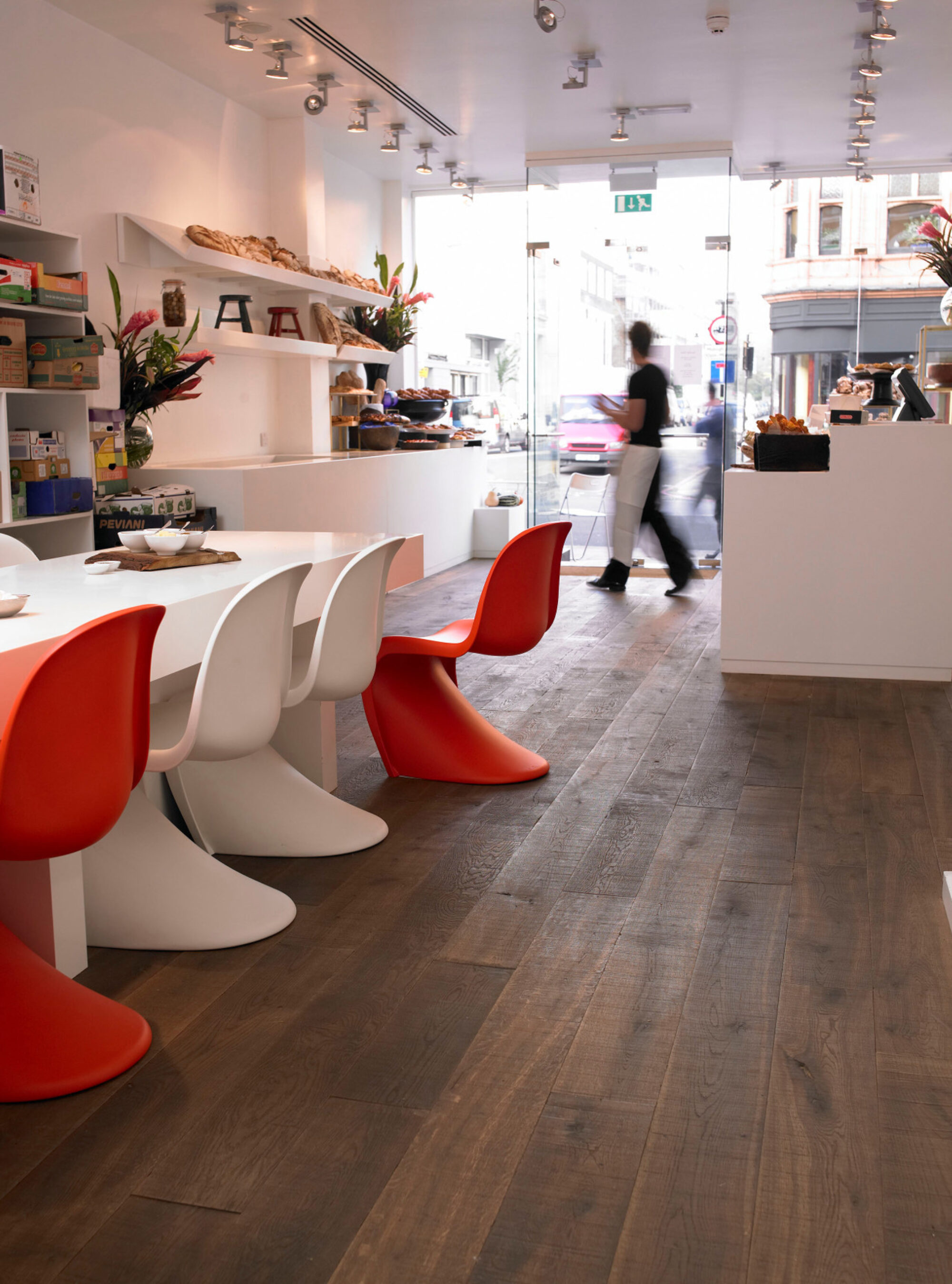 Dark bandsawn Oak tate iona flooring in ottolenghi upper street london restaurant