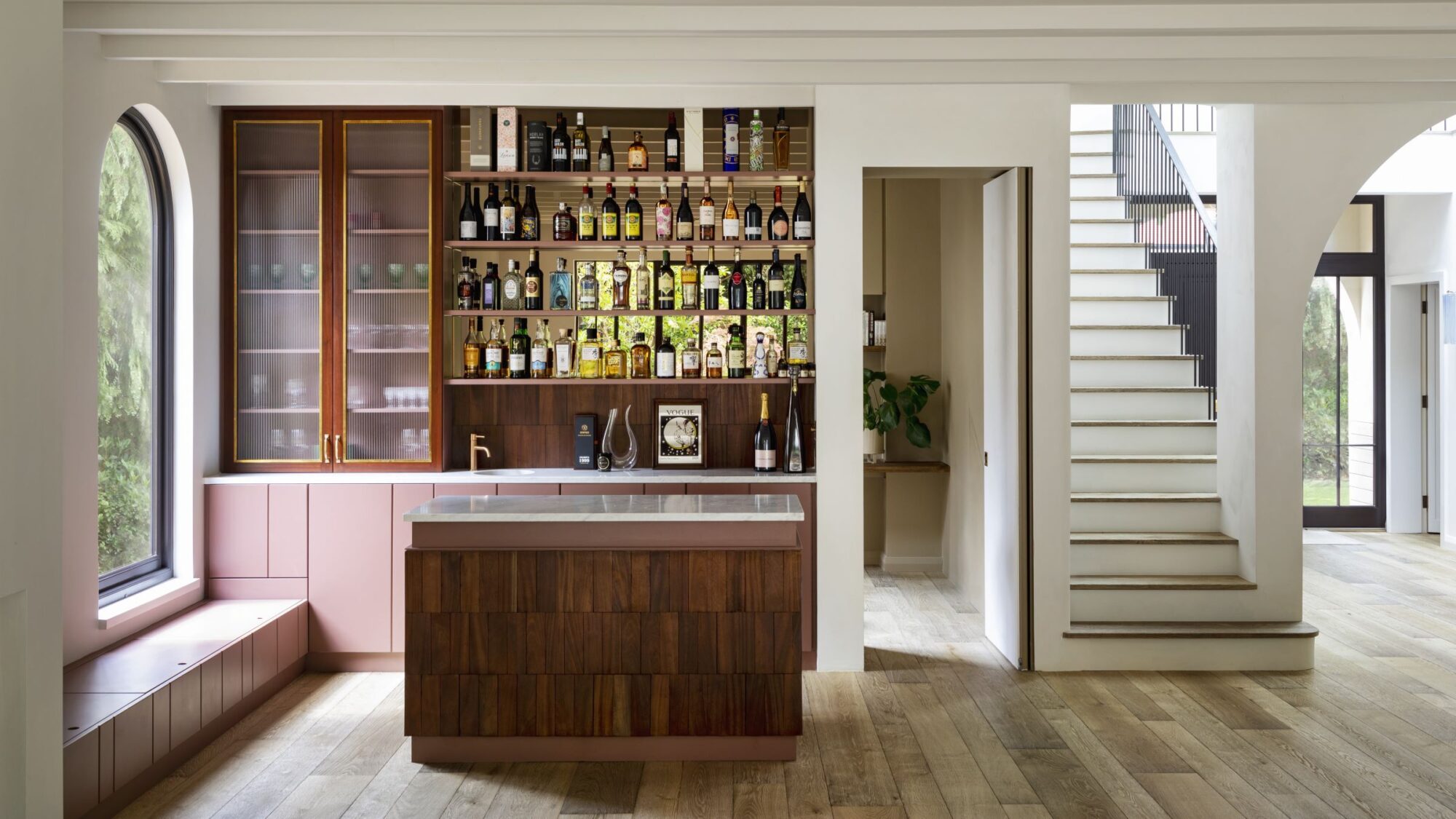 magma pacaya textured oak flooring at the bar & drinks cabinet