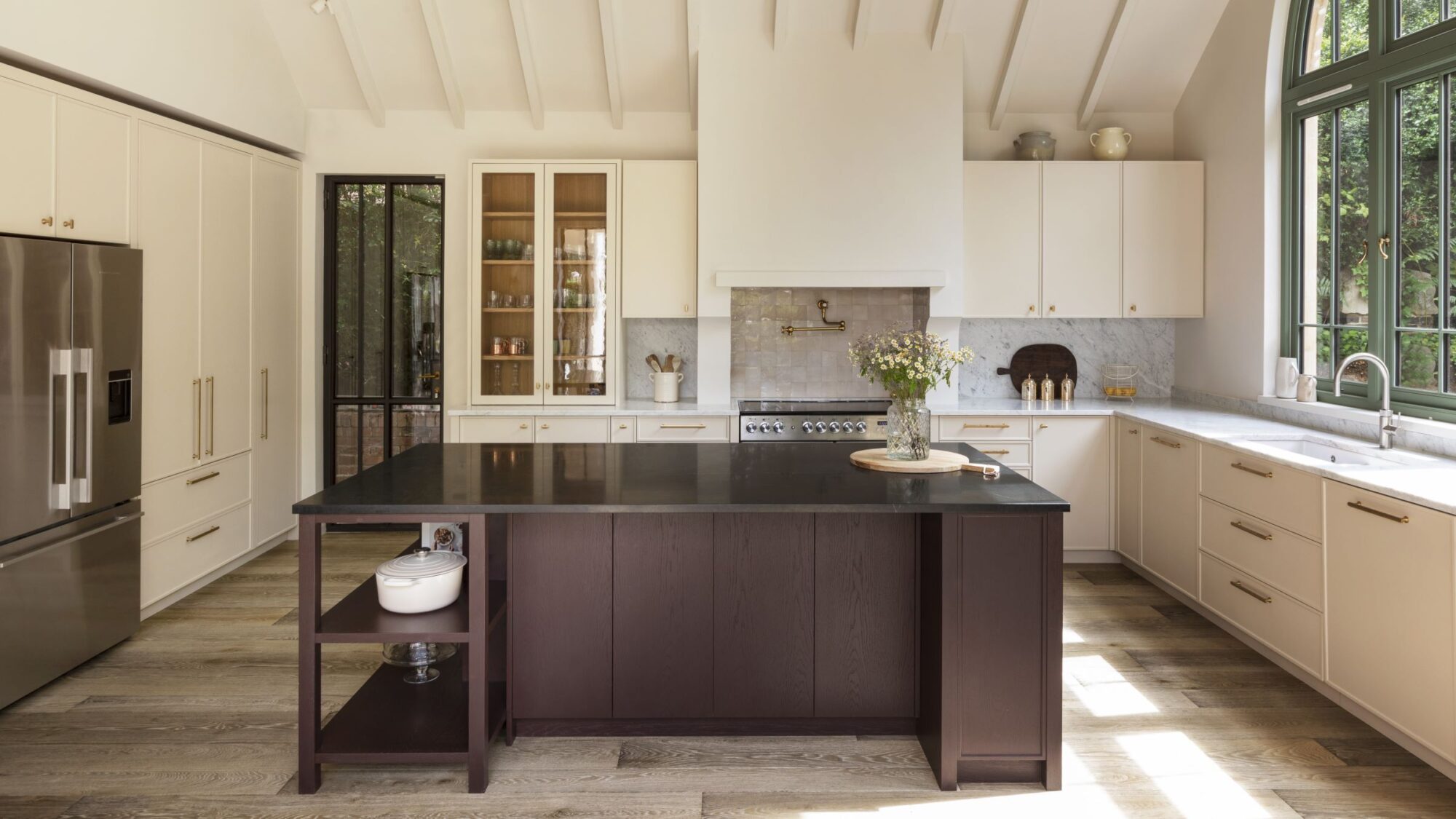 magma pacaya textured oak flooring in the kitchen with island
