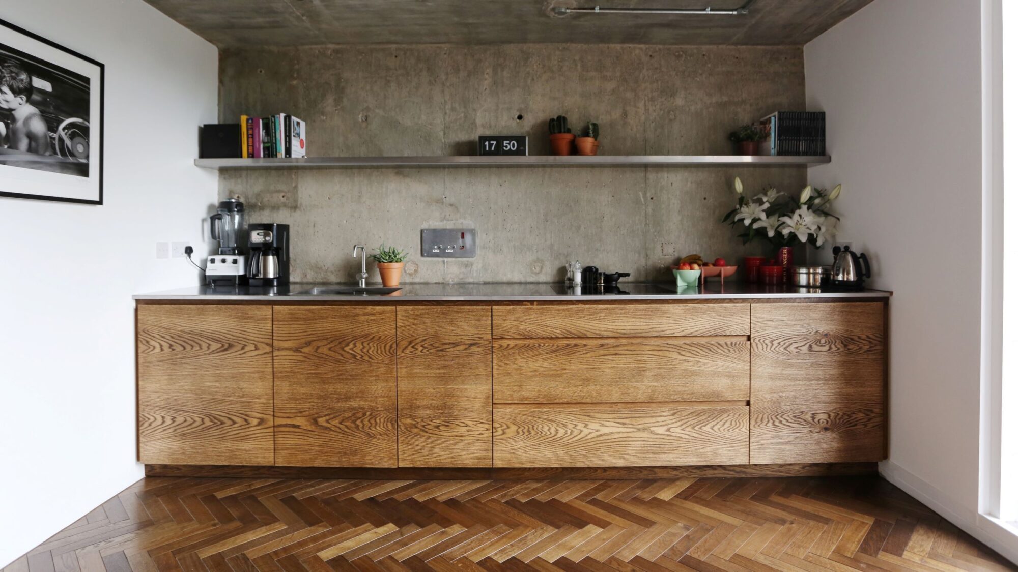 modern parquet flooring in kitchen