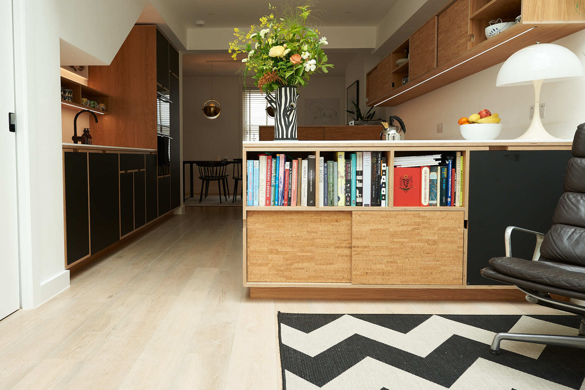 cool blonde oak flooring kitchen view