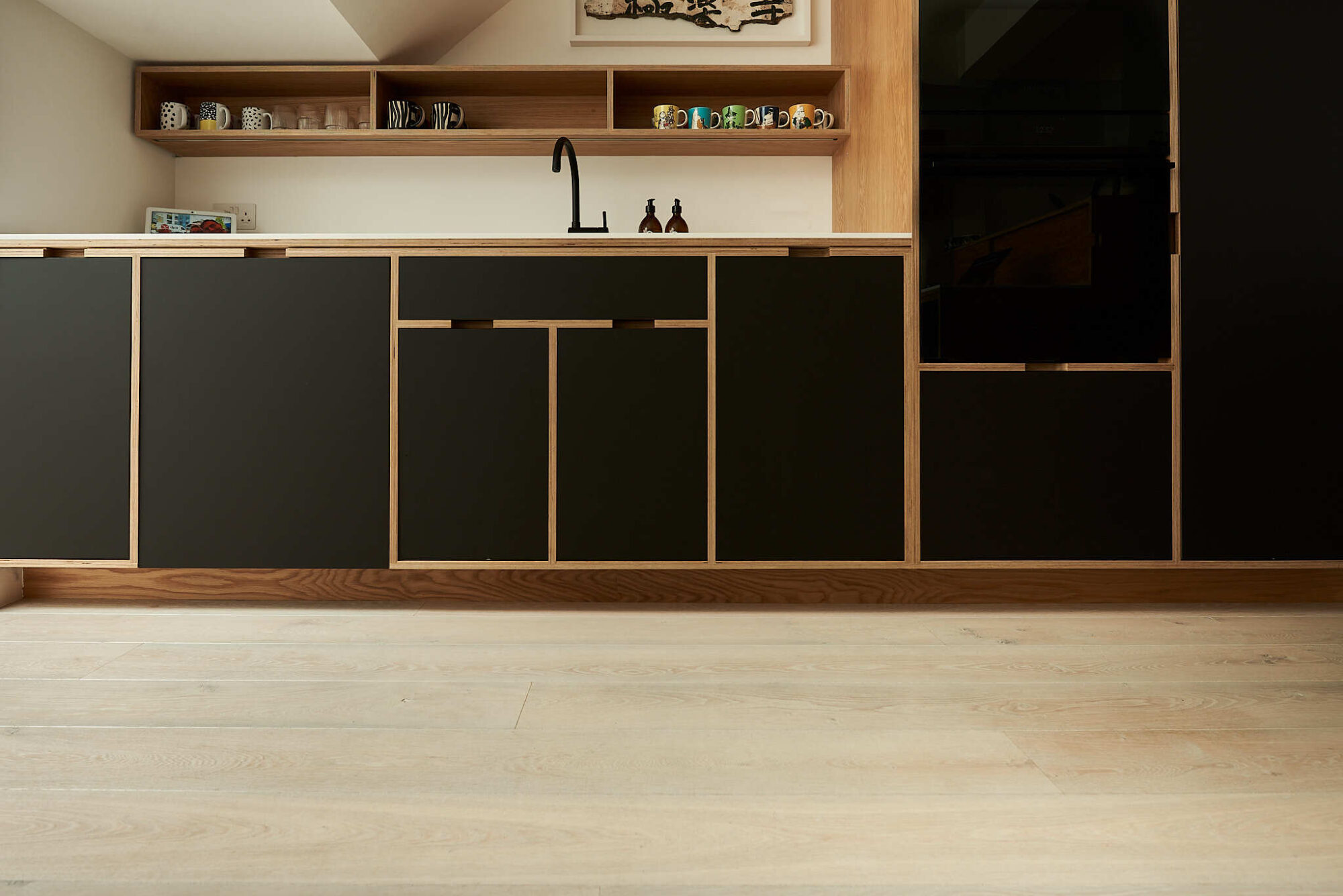 cool blonde oak flooring kitchen cabinet view