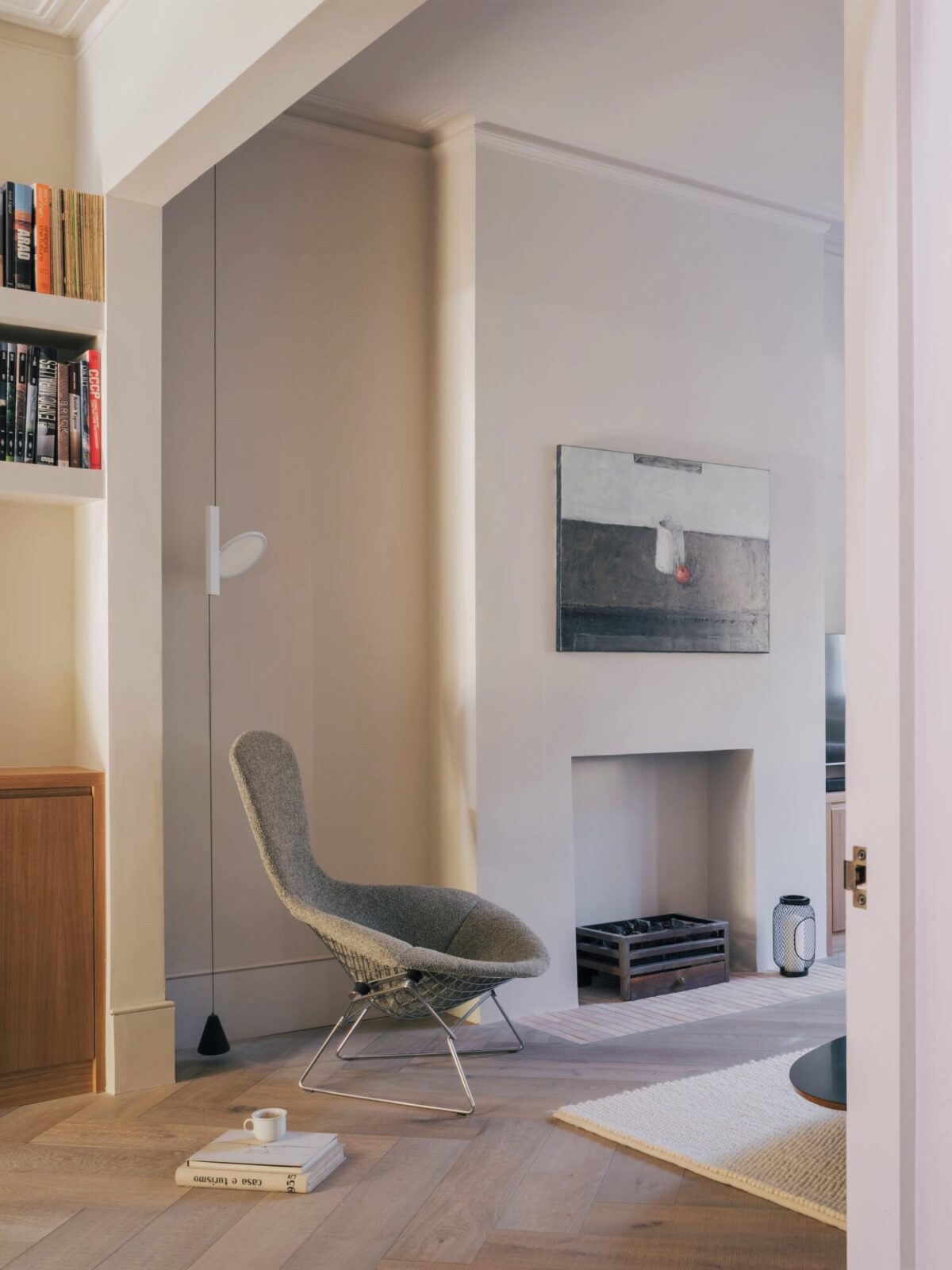 herringbone floor in living room