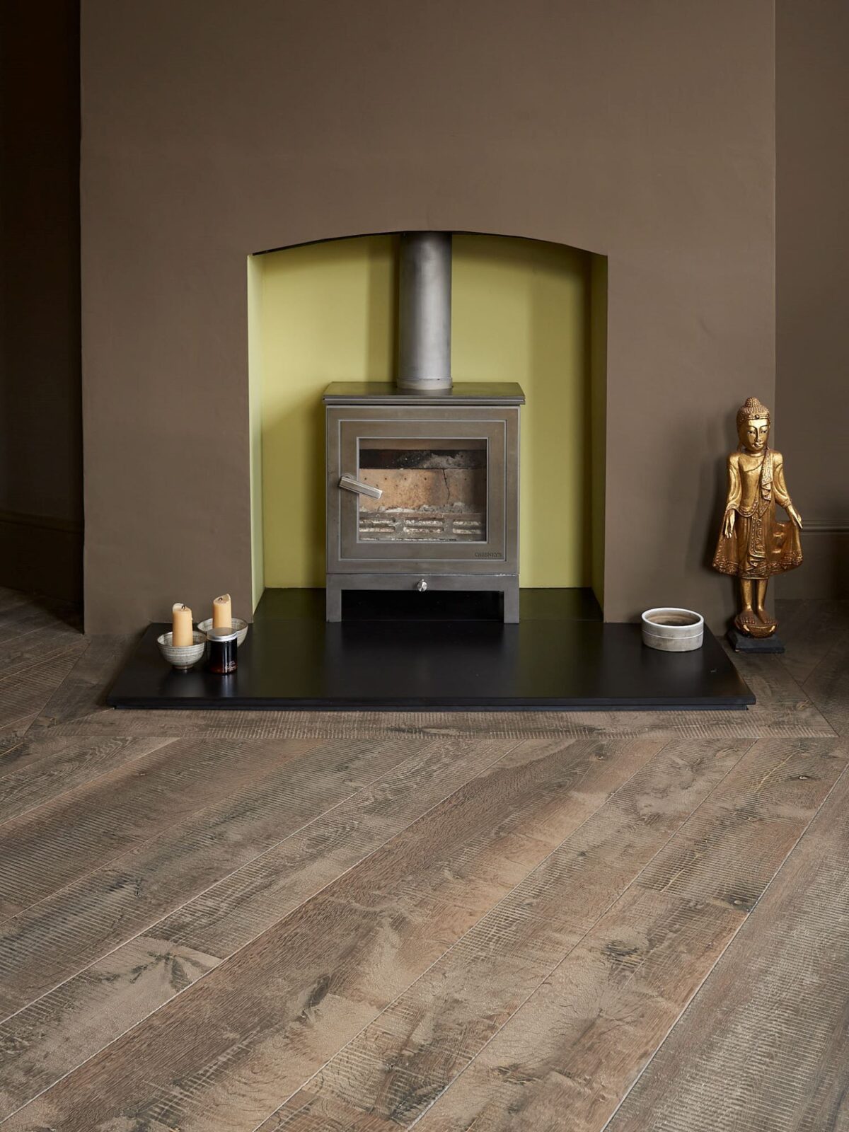 rustic oak flooring & hearth surround front view