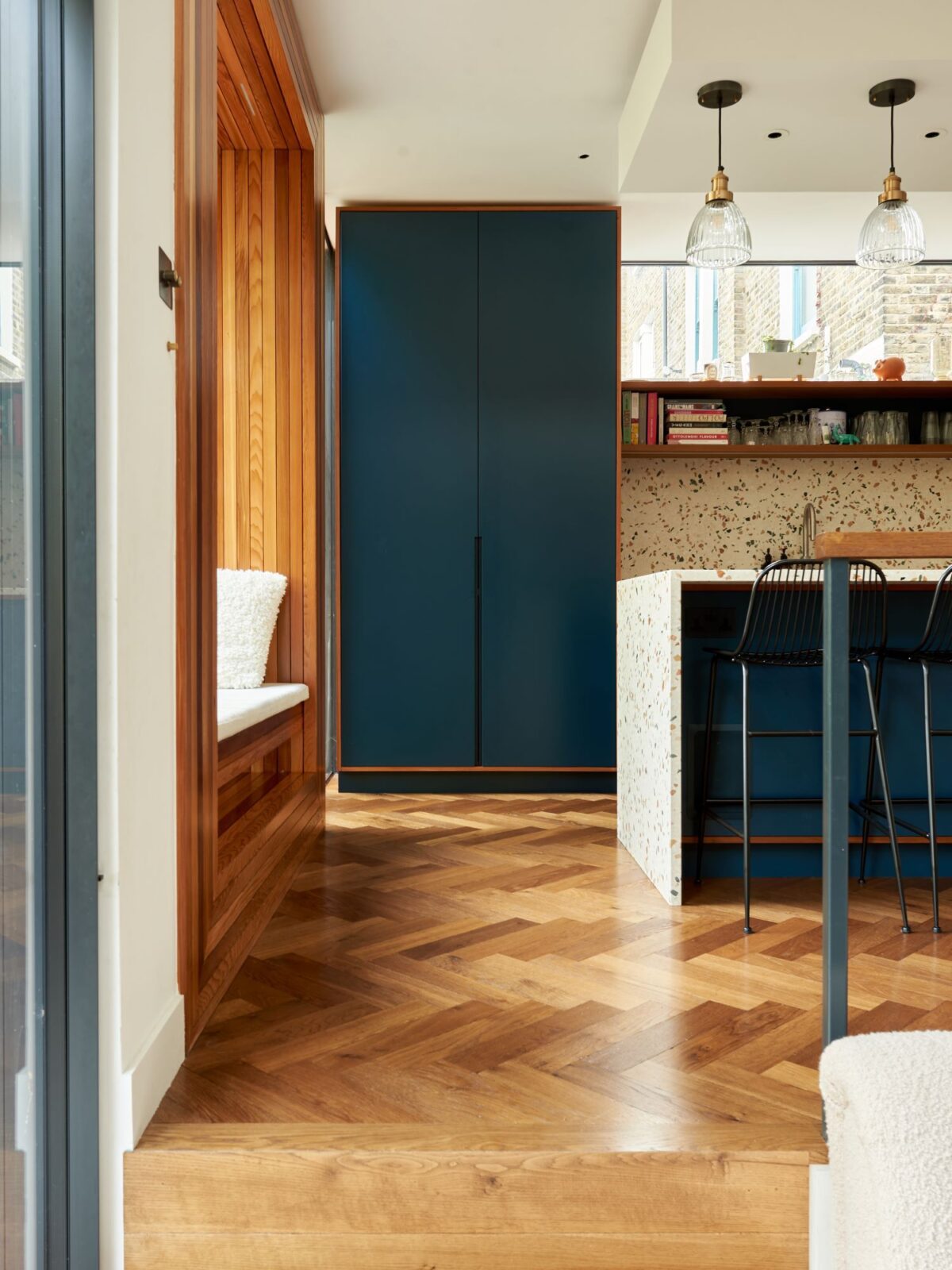 STANDON distressed timber herringbone parquet in kitchen