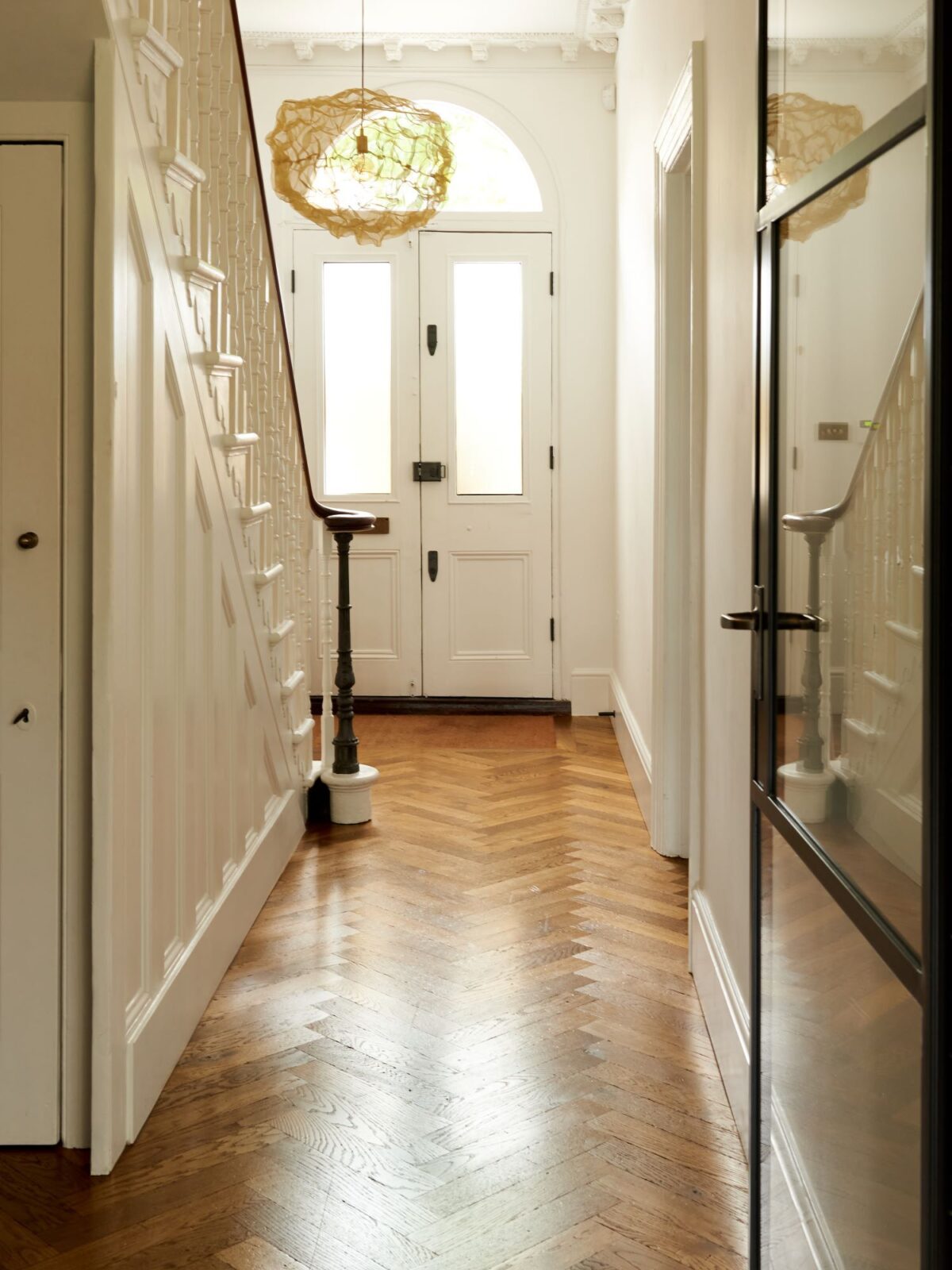 herringbone flooring in hallway