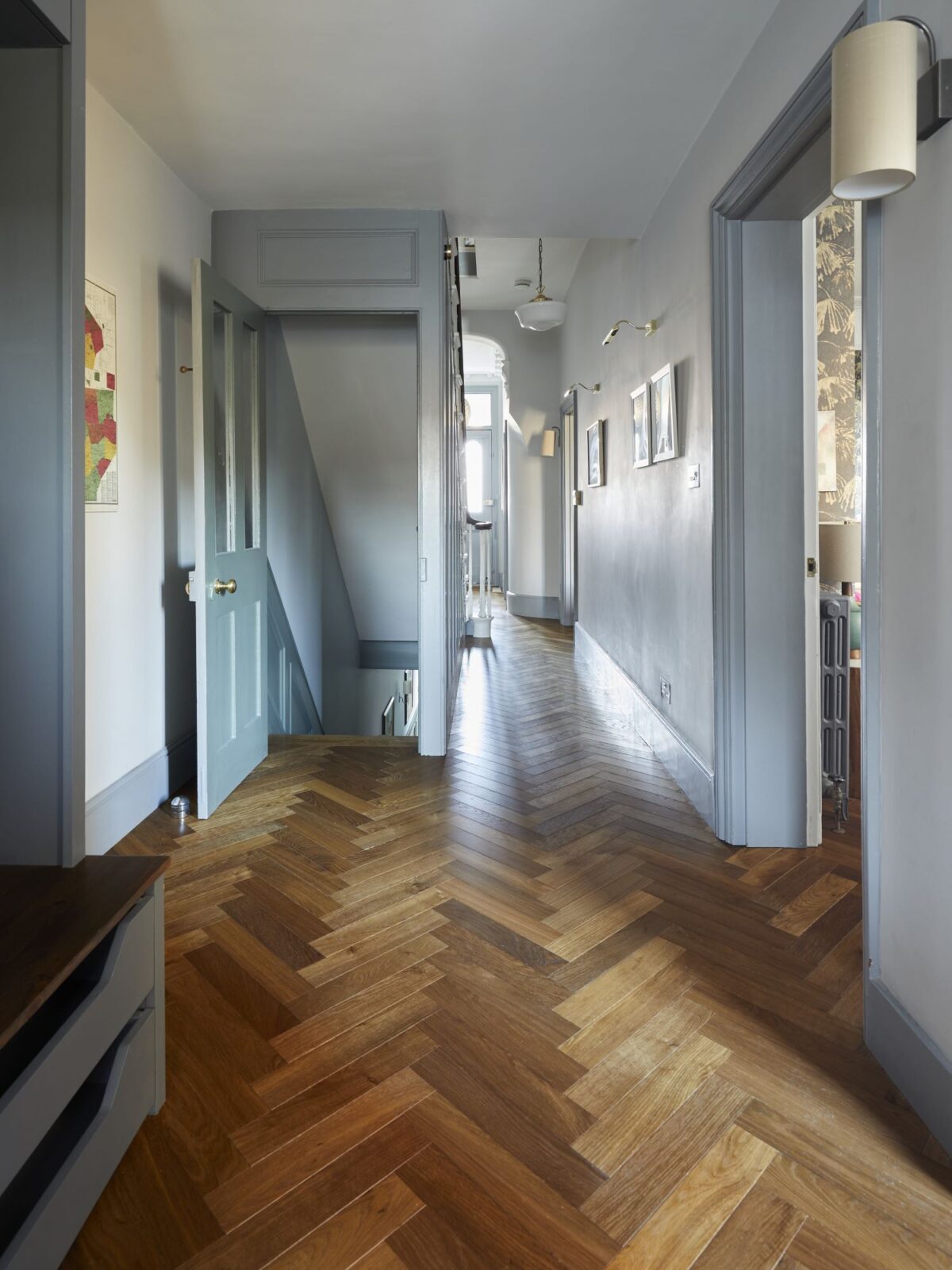 dalton herringbone flooring in entrance hall