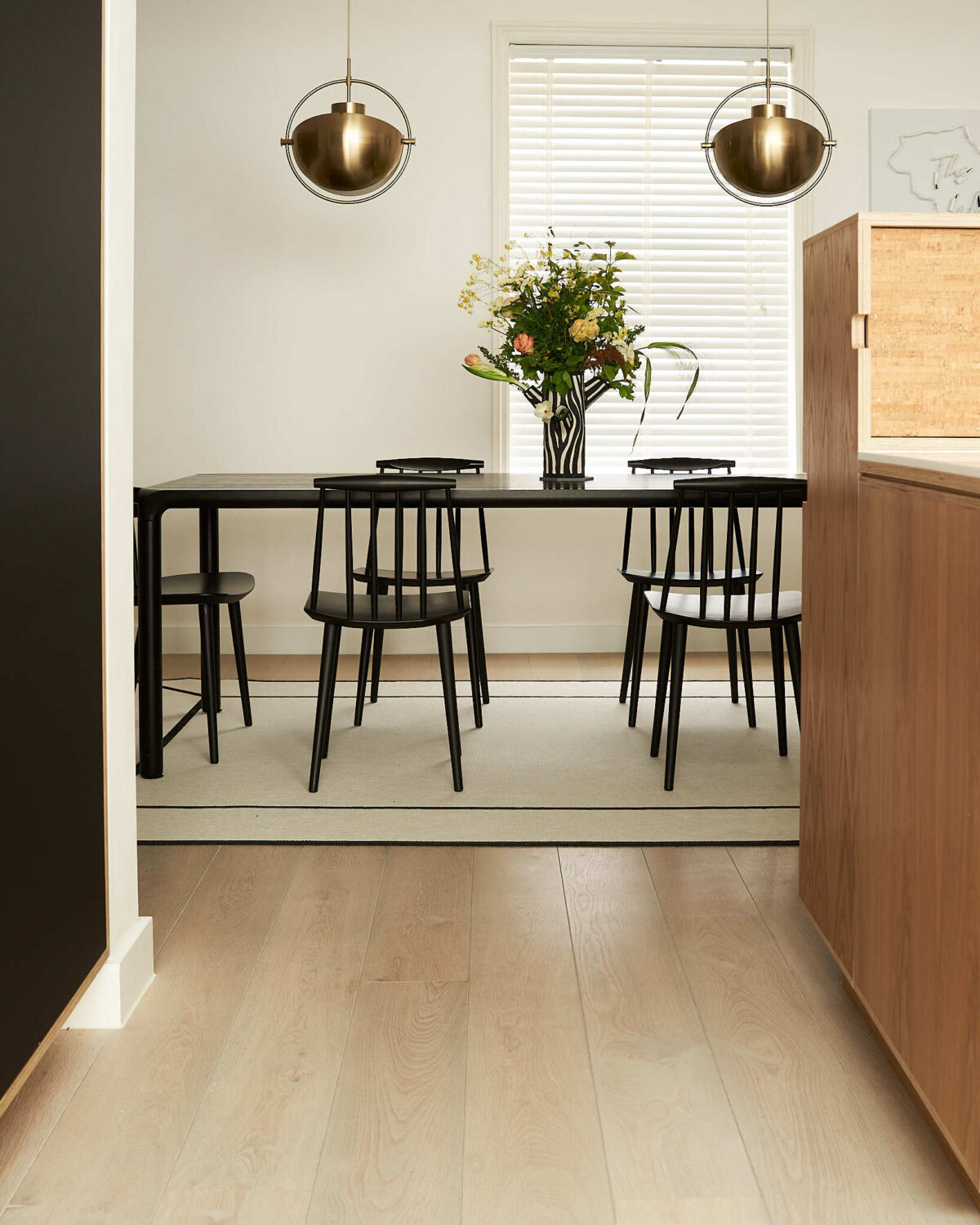 cool blonde oak flooring dining room view