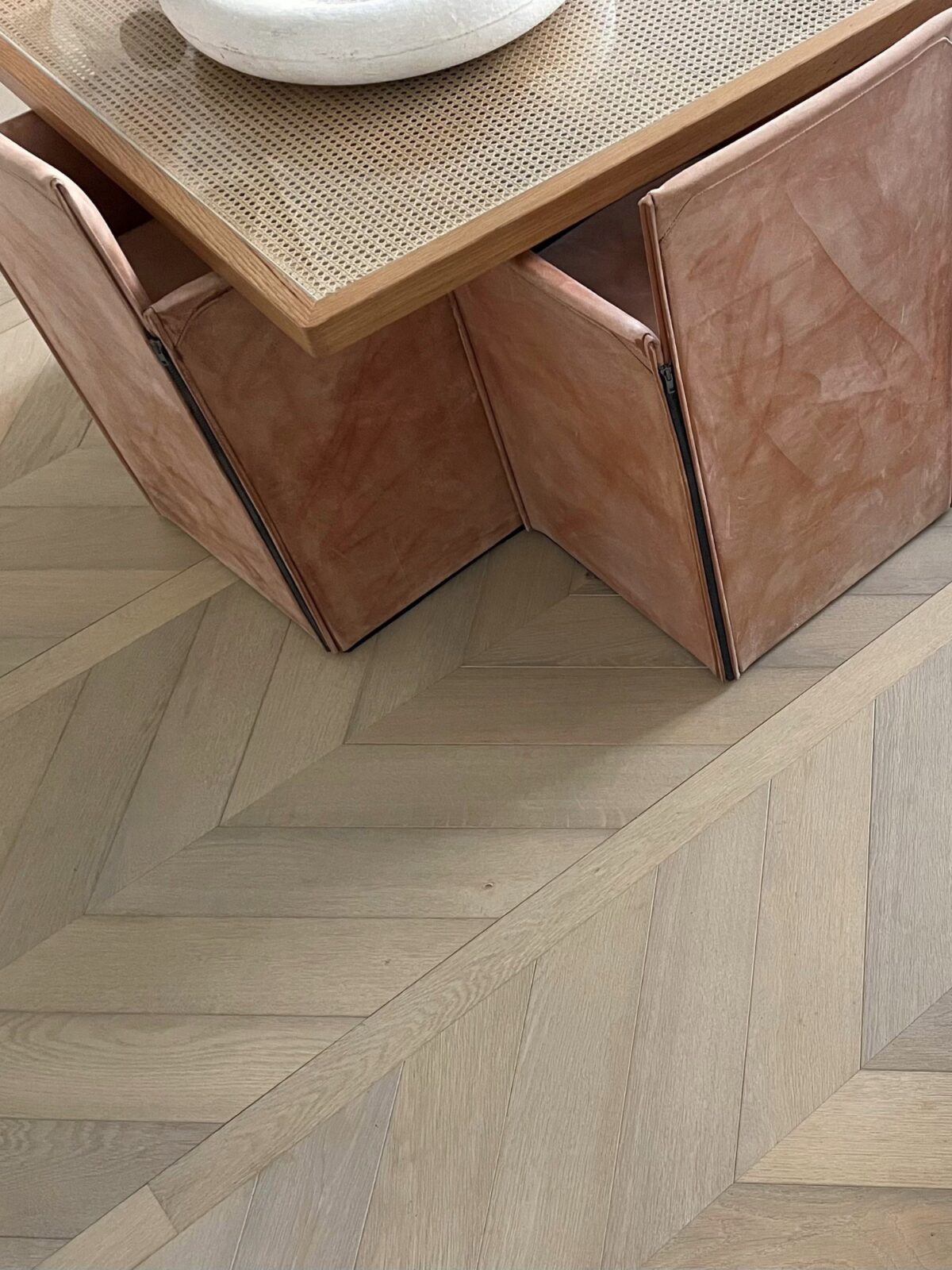 light chevron floor and dining table