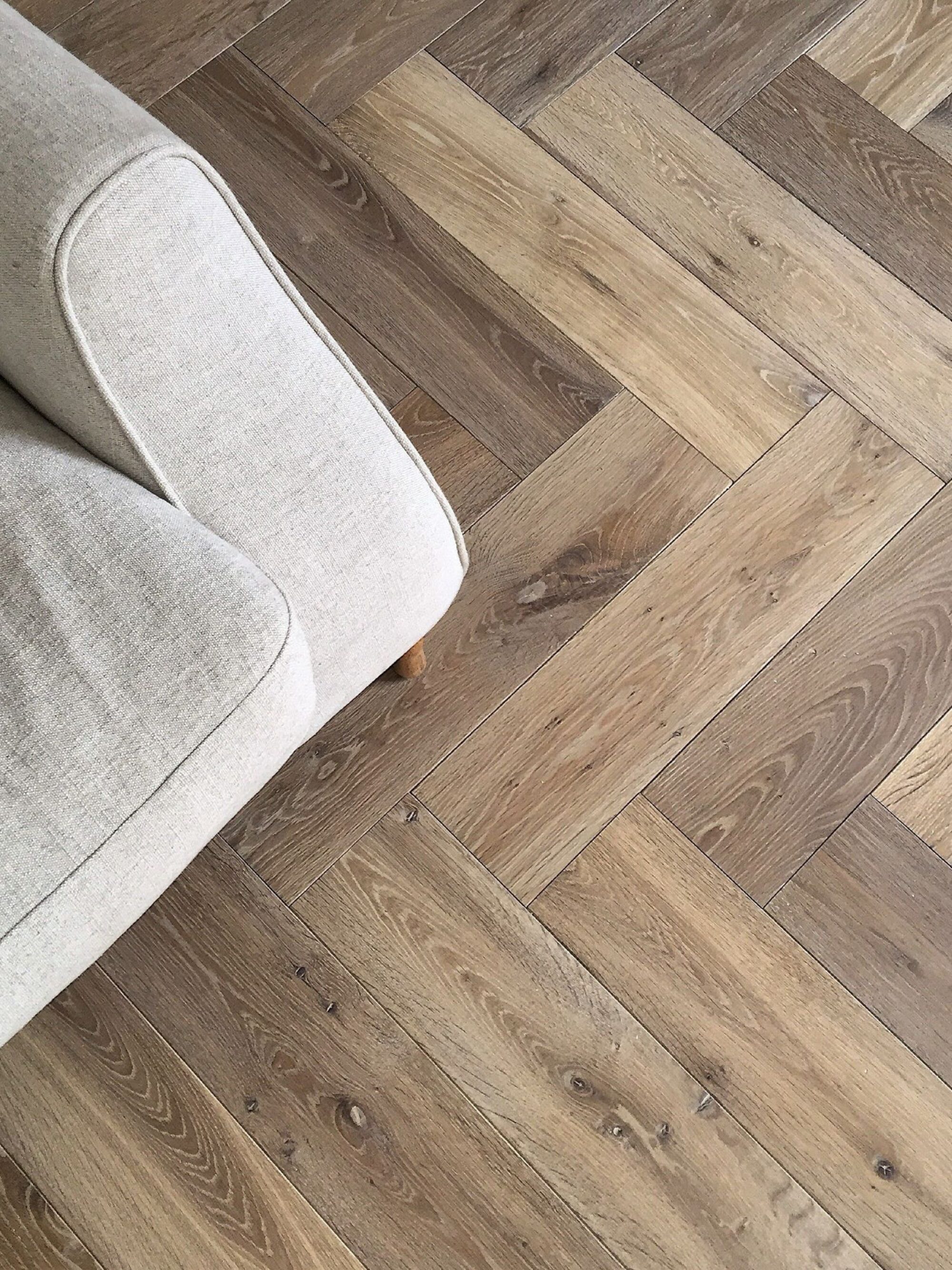 Modern neutral Landmark Dyrham oak herringbone parquet flooring top view
