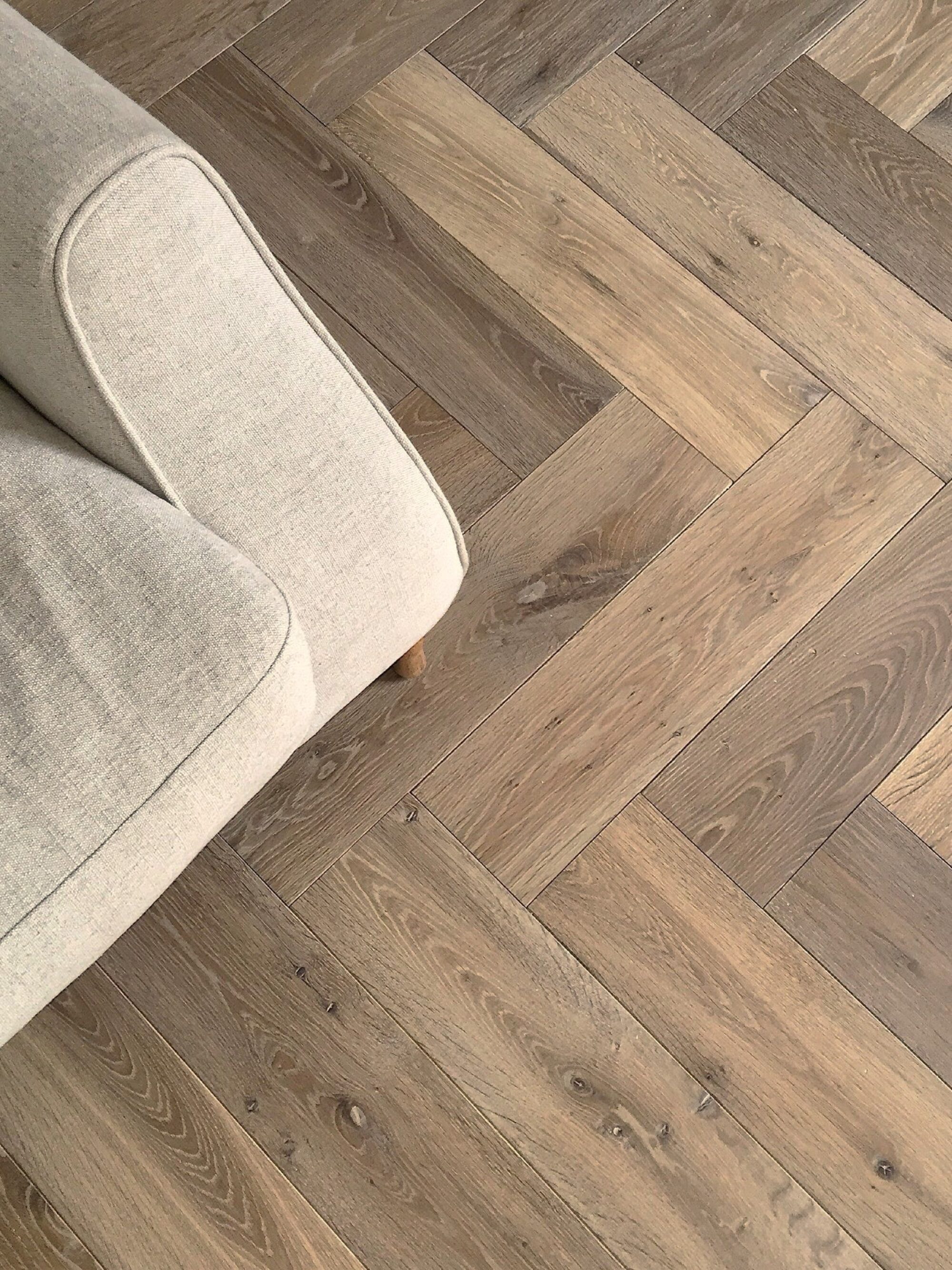 Modern neutral Landmark Dyrham oak herringbone parquet flooring top view