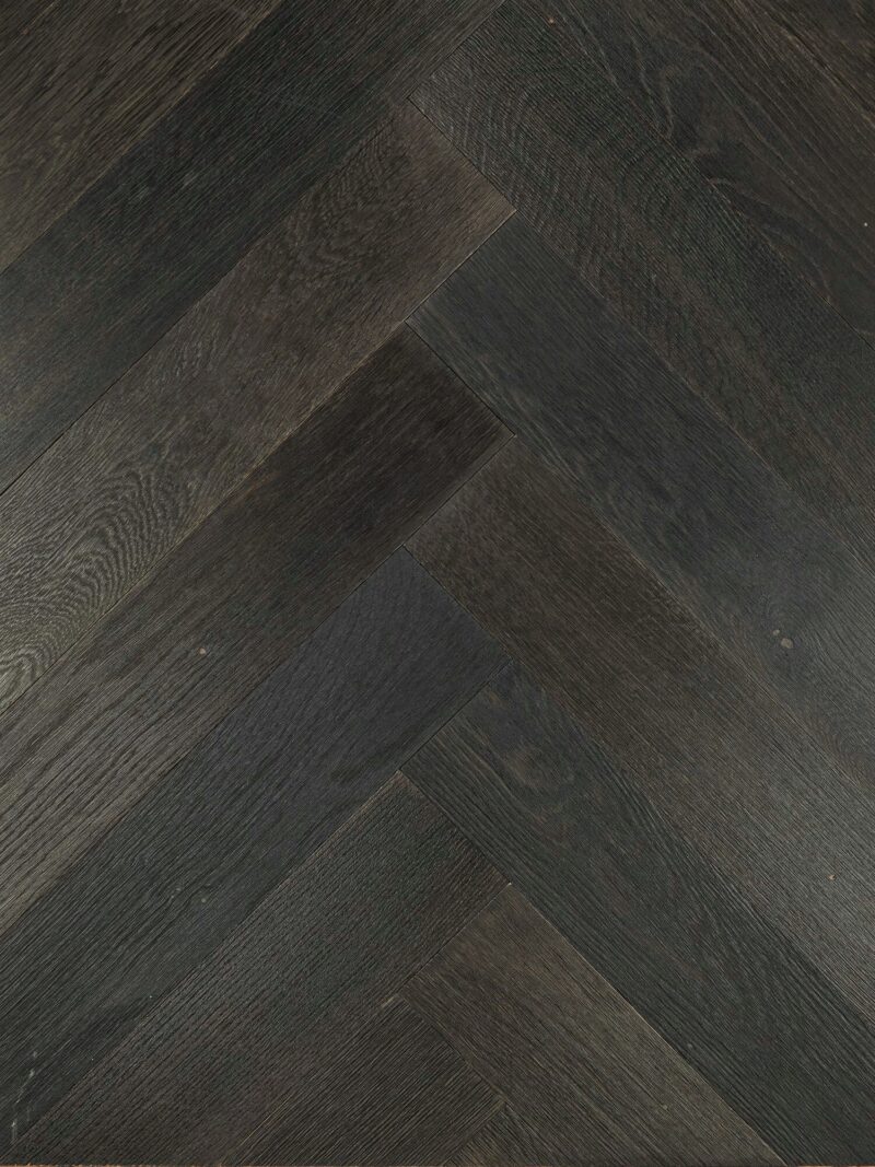 County Rutland black herringbone engineered oak parquet flooring