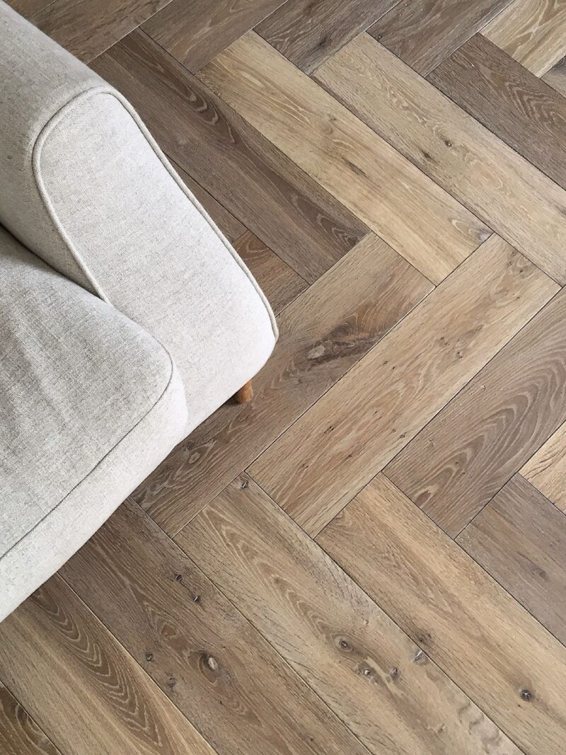 Modern neutral Landmark Dyrham oak herringbone parquet flooring top view