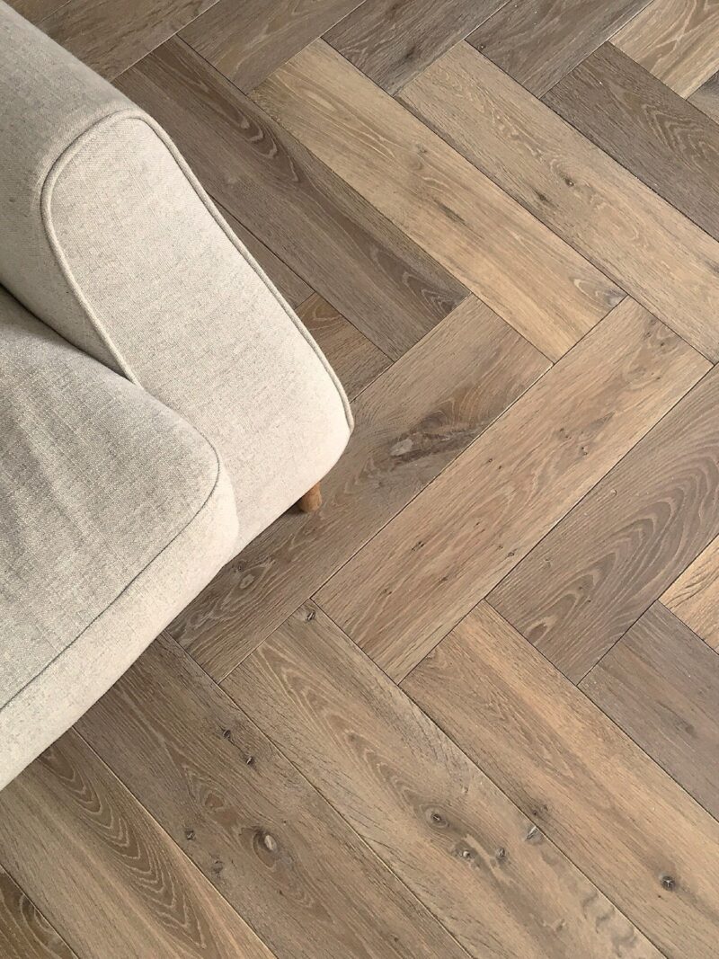 Modern neutral Landmark Dyrham oak herringbone parquet flooring top view