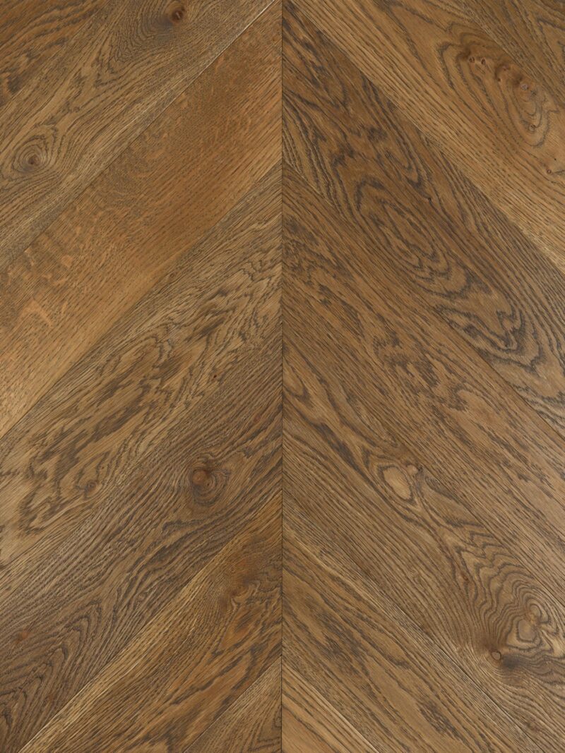 Dark brown Landmark Derrymore oak chevron parquet flooring