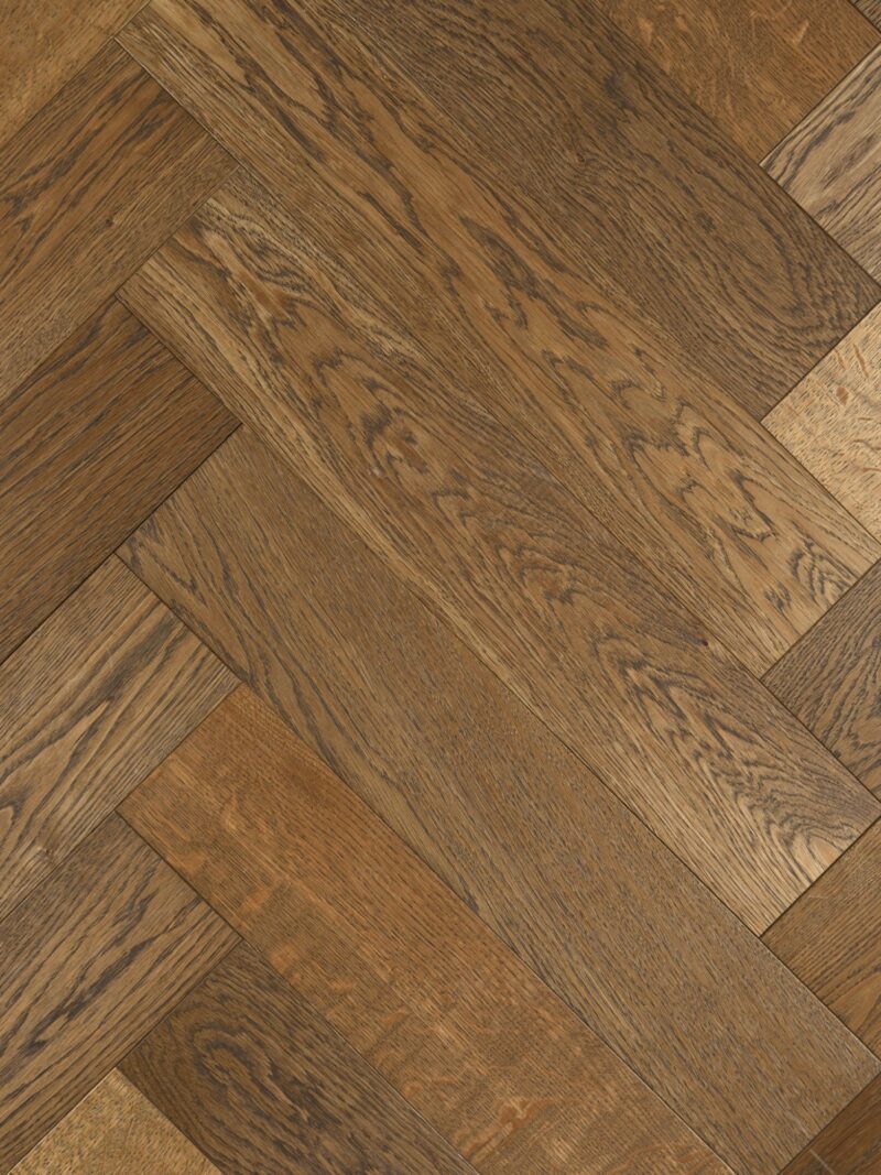 Dark brown Landmark Derrymore oak herringbone parquet flooring