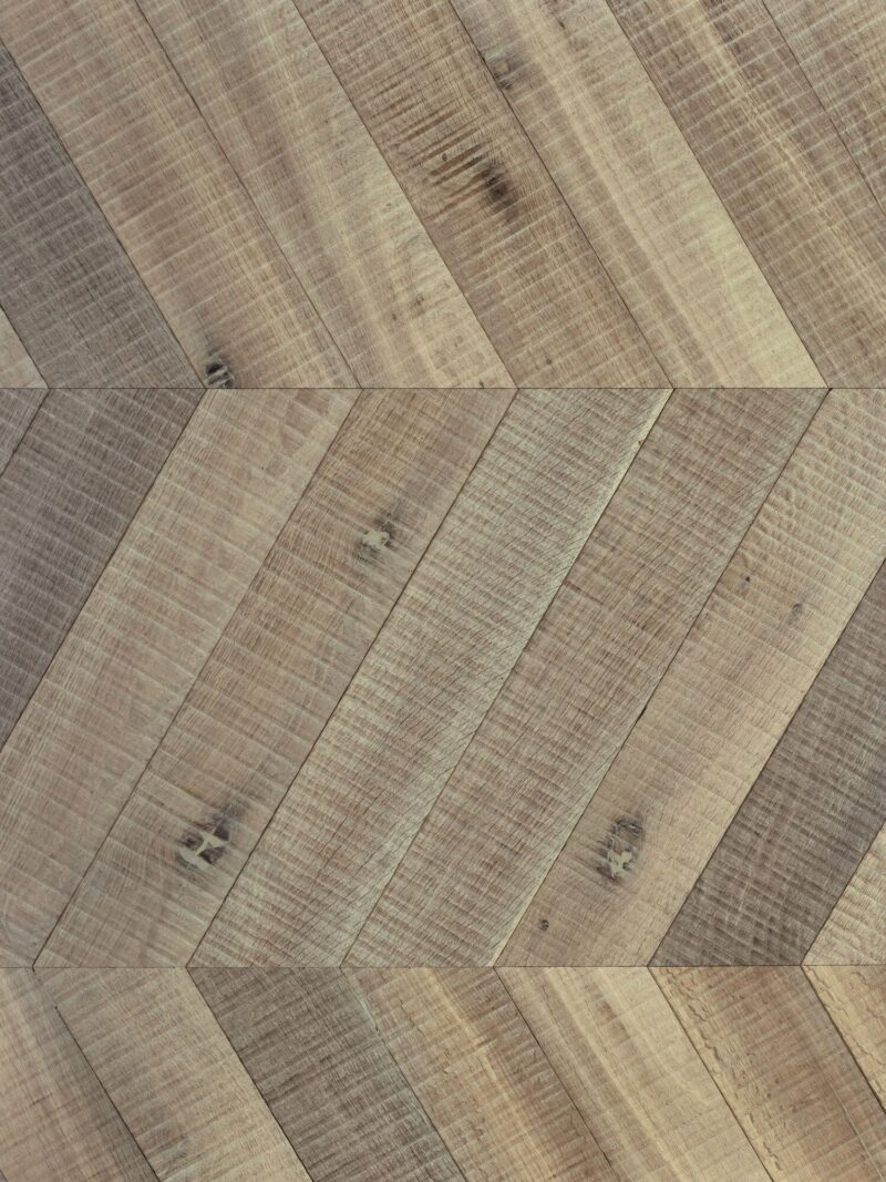 Textured oak chevron flooring tate bute heavy sawmarks