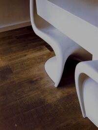 Oak tate iona plank with vitra panton white s chair
