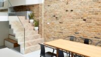 Oak Tate Bute herringbone steps in kitchen