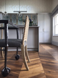 Oak landmark dalton chevron in leinster square kitchen with dining chair